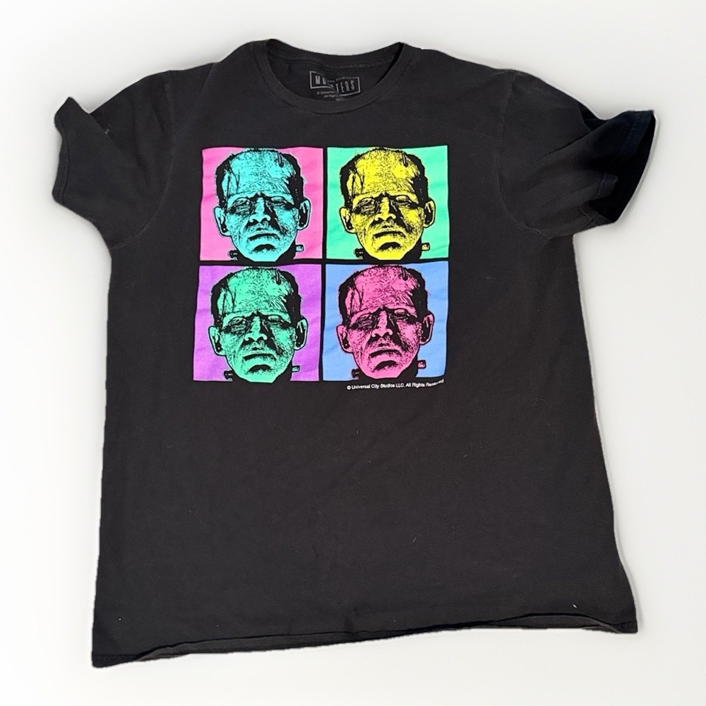 Universal Monsters Frankenstein Pop Art Graphic Tee Black Size L Horror Shirt